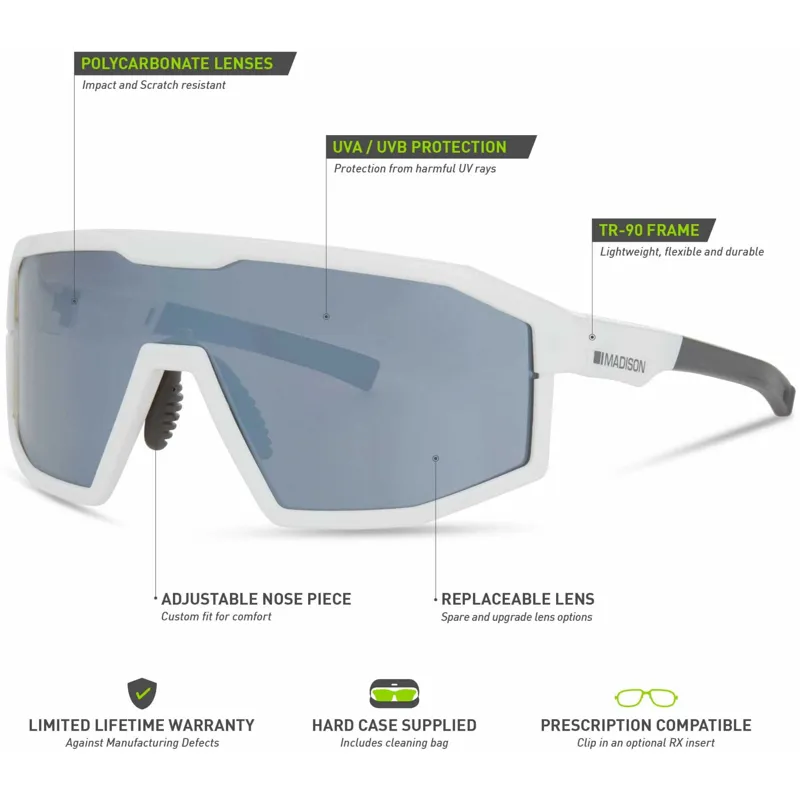 Madison Enigma Sunglasses 3 Pack Gloss White/Silver Mirror/Amber and Clear Lens-3