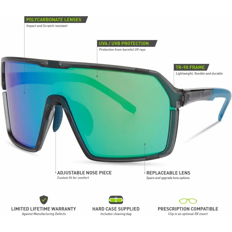 Madison Crypto Sunglasses Crystal Gloss Smoke/Green Mirror-5