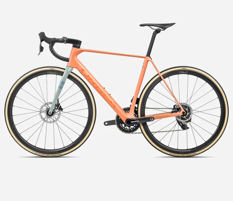 Orbea Orca M21e LTD PWR Road Bike 2024 Orange Cloud/Stone Blue-1
