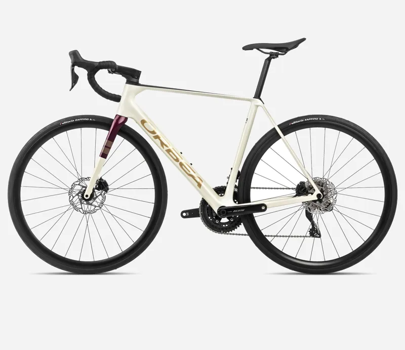 Orbea Orca M30i Road Bike 2024 Ivory White/Burgundy/Vulcano-1