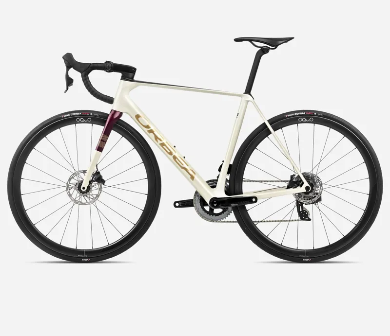 Orbea Orca M31e Team Road Bike 2024 Ivory White/Burgundy/Vulcano-1