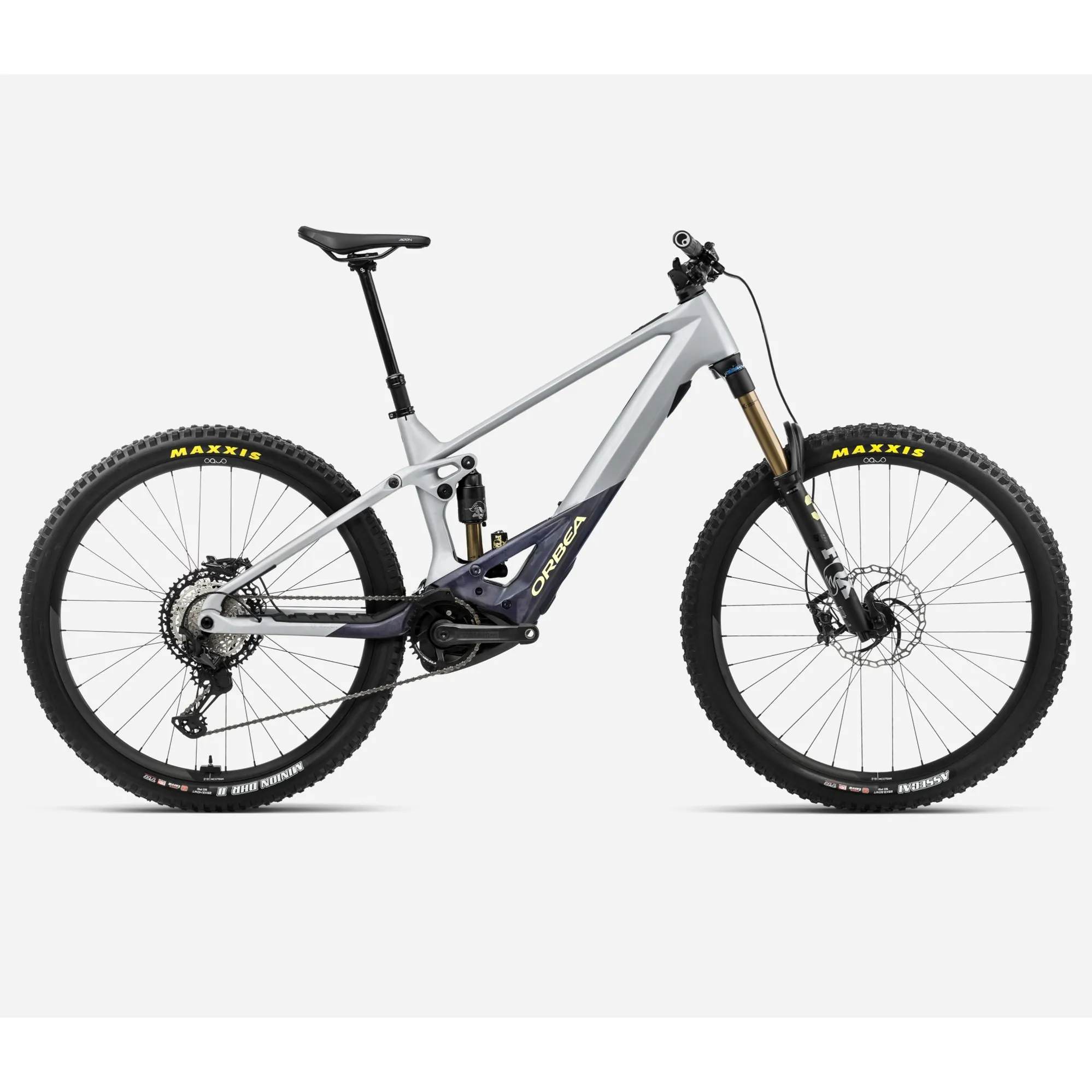 Orbea Wild M-Team Electric Bike 2024 Halo Silver/Tanzanite Carbon View