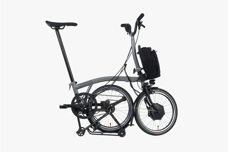 Brompton Electric P-line Urban Mid Bar Folding Bike With rack 2023 Storm Grey-2