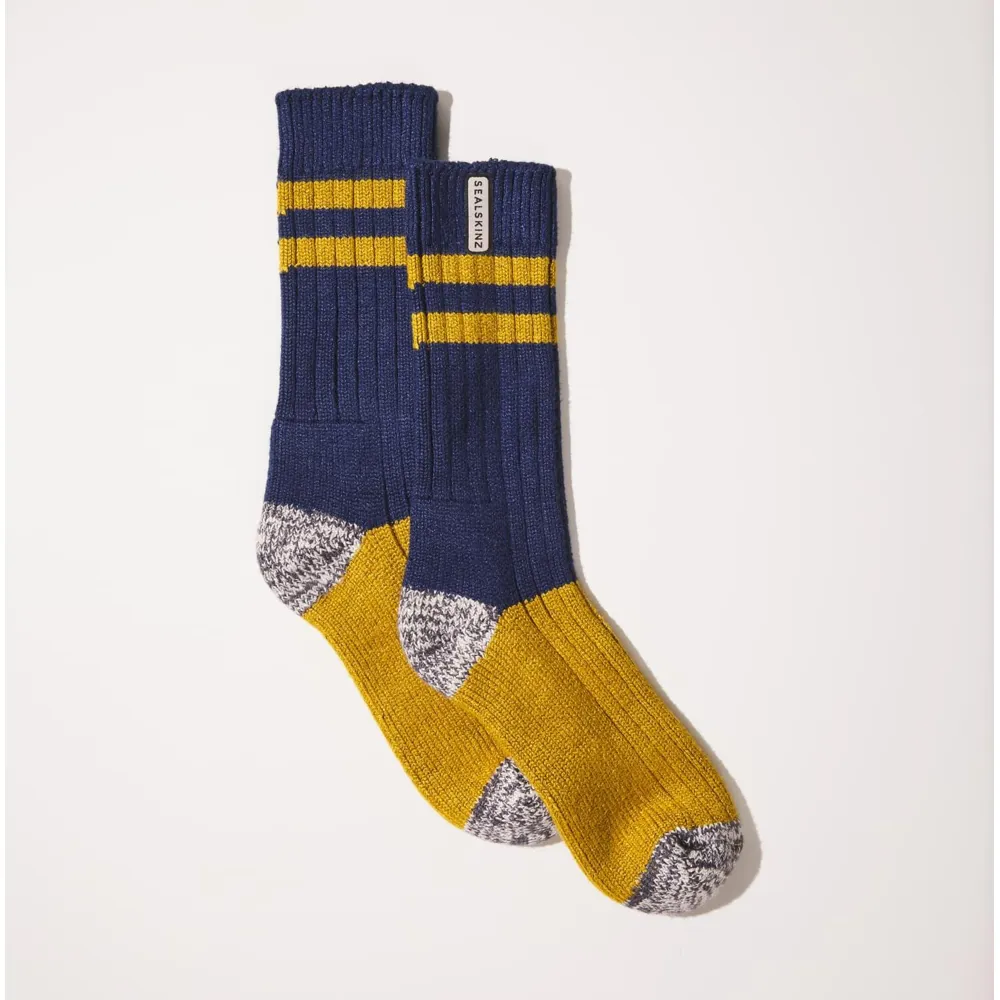 Image of Sealskinz Cawston Bamboo Mid Length Colour Blocked Sock Navy/Yellow/Grey