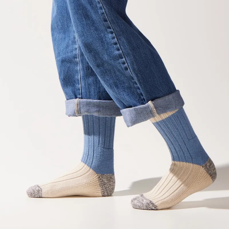 Sealskinz Cawston Bamboo Mid Length Colour Blocked Women's Sock Blue/Cream/Grey-1