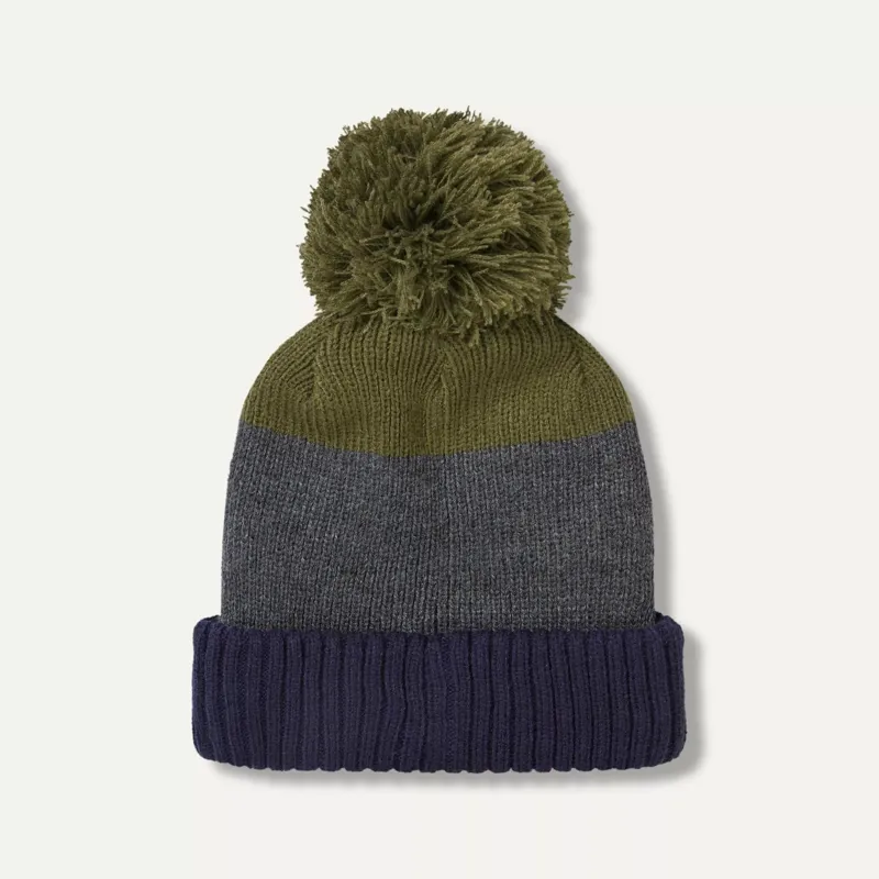 SealSkinz Flitcham Waterproof Fleece Lined Cold Weather Striped Bobble Hat Navy/Grey/Olive-1