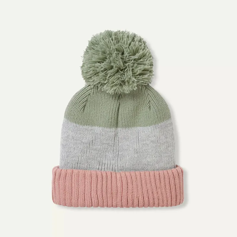 SealSkinz Flitcham Waterproof Fleece Lined Cold Weather Striped Bobble Hat Pink/Grey/Green-1