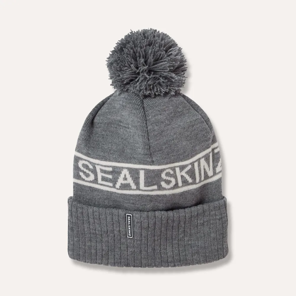 Image of SealSkinz Heacham Waterproof Cold Weather Icon Bobble Hat Dark Grey/Cream