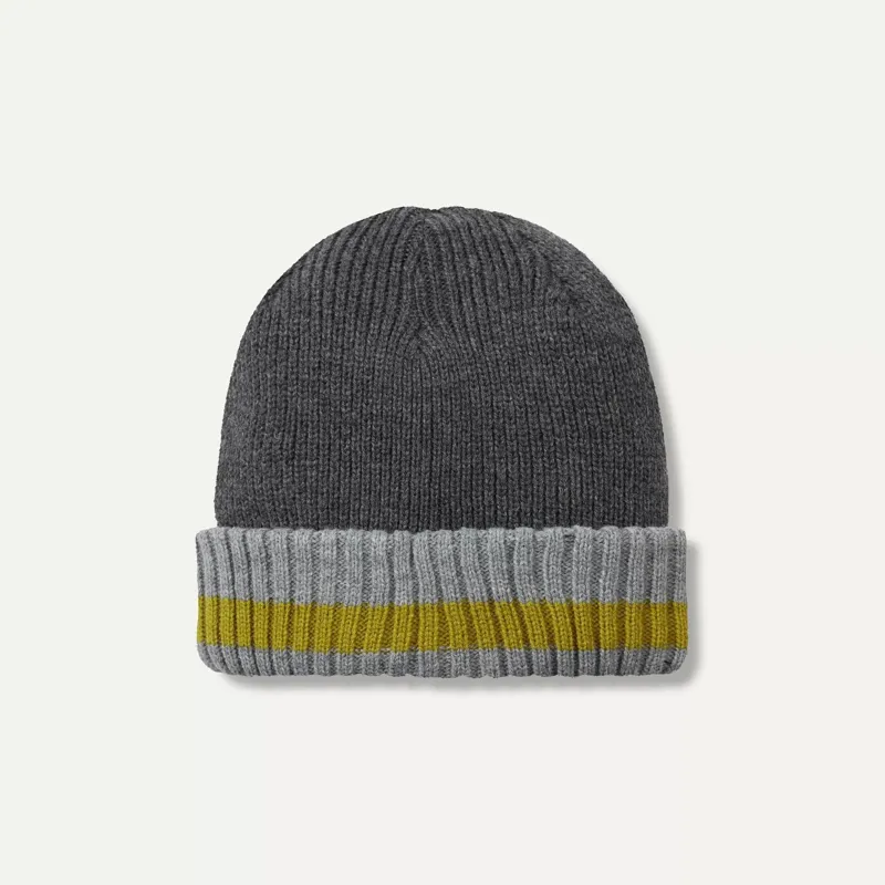 SealSkinz Holkham Waterproof Cold Weather Striped Roll Cuff Beanie Grey/Green-1