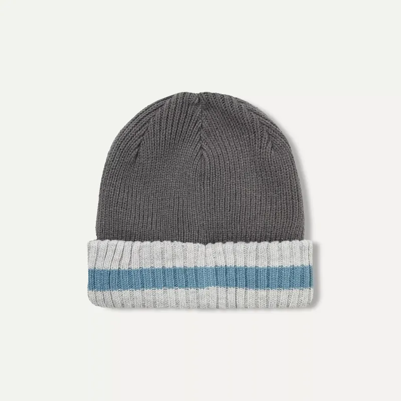 SealSkinz Holkham Waterproof Cold Weather Striped Roll Cuff Beanie Grey/Blue-1
