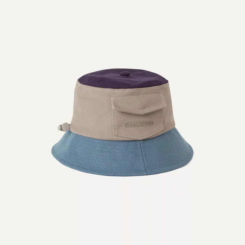 SealSkinz Lynford Waterproof Canvas Bucket Hat Navy/Beige/Blue-1