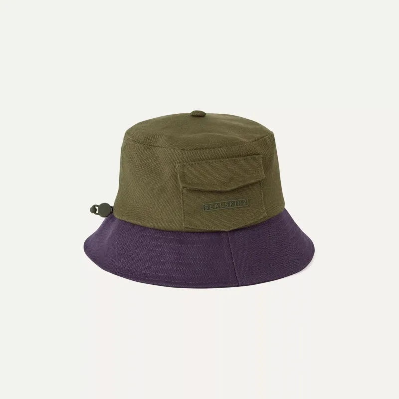 SealSkinz Lynford Waterproof Canvas Bucket Hat Olive/Blue-1