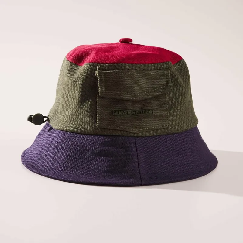 SealSkinz Lynford Waterproof Canvas Bucket Hat Olive/Red/Navy-1