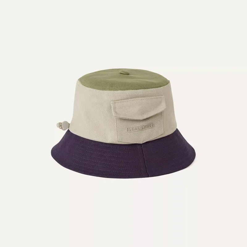 SealSkinz Lynford Waterproof Women's Canvas Bucket Hat Cream/Green/Navy-1