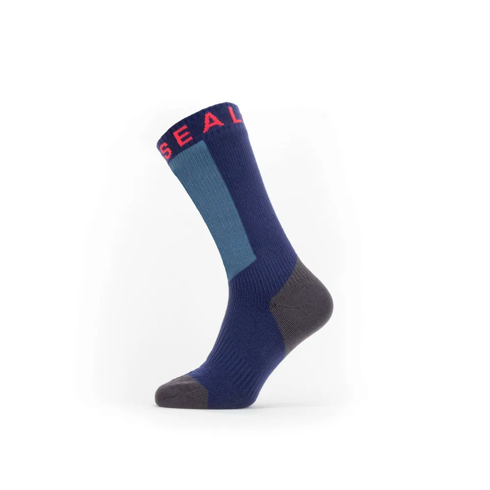 SealSkinz SealSkinz Scoulton Waterproof Warm Weather Mid Length Sock With Hydrostop Navy Blue/Grey/Red