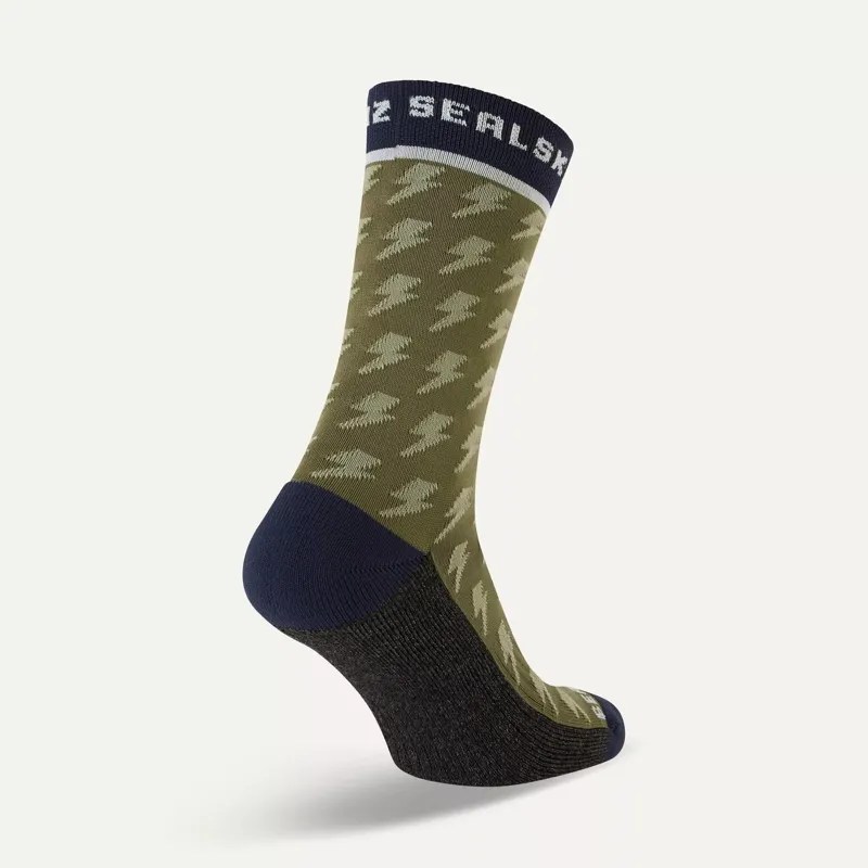 SealSkinz Rudham Lightning Mid Length Meteorological Active Sock Olive/Navy/Cream-1