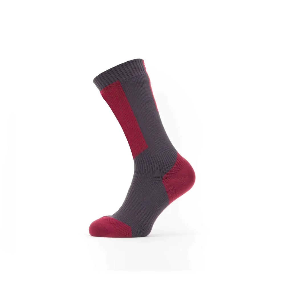 Image of SealSkinz Runton Waterproof Cold Weather Mid Length Sock With Hydrostop Grey/Red/White