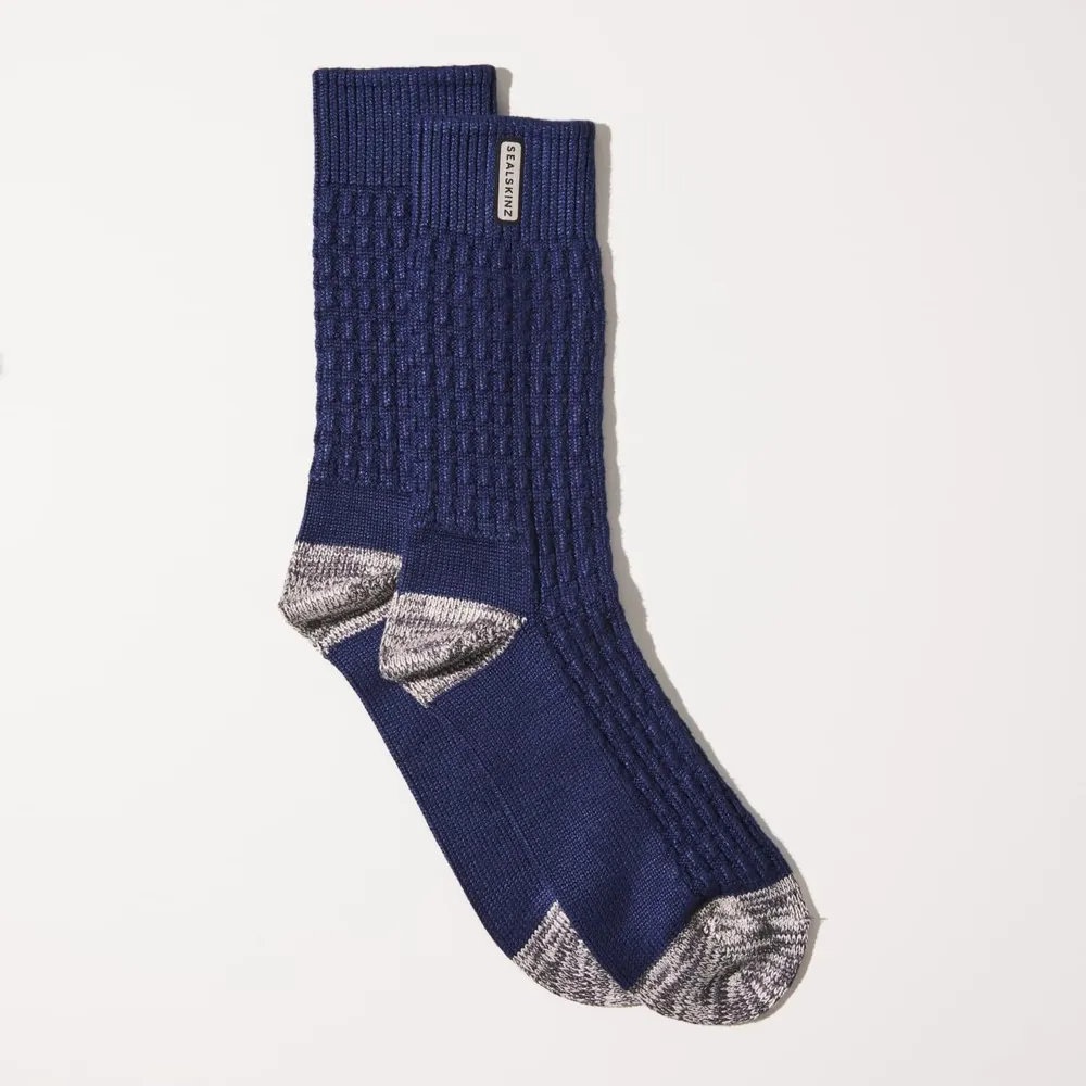 Image of Sealskinz Wroxham Bamboo Mid Length Waffle Sock Blue/Grey