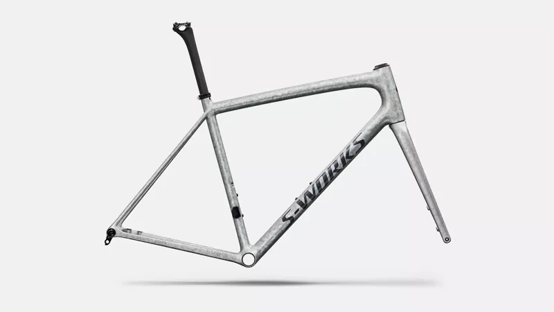 Specialized Aethos S-Works Road Bike Frameset 2026 Gloss Silver Blurred Impasto/Black Pearl
