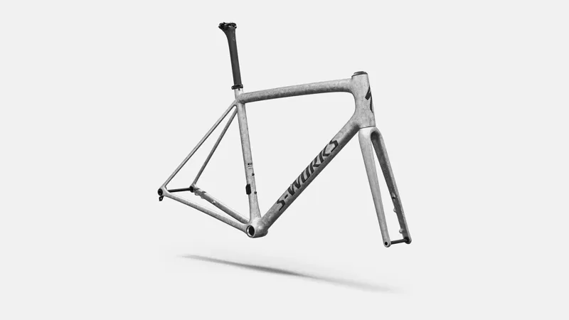Specialized Aethos S-Works Road Bike Frameset 2026 Gloss Silver Blurred Impasto/Black Pearl-1