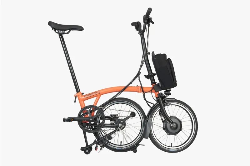 Brompton Electric C-Line Mid Bar Folding Bike Cloud 2023 Fire Coral-2