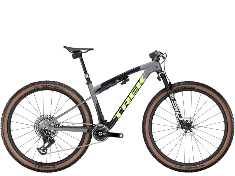 Trek Supercaliber SLR 9.9 Flight Attendant Mountain Bike 2025 Navy Carbon Smoke Blue/Slate Grey/Glowstick Green
