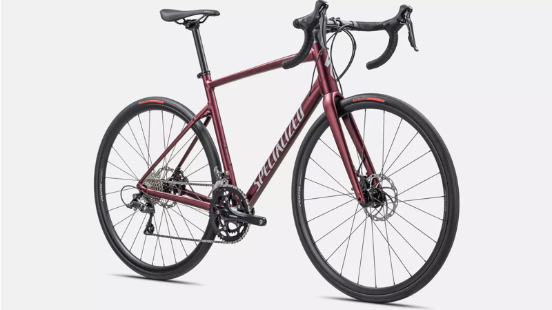 Specialized Allez E5 Disc Road Bike 2024 Satin Maroon/Silver Dust/Flo Red-1