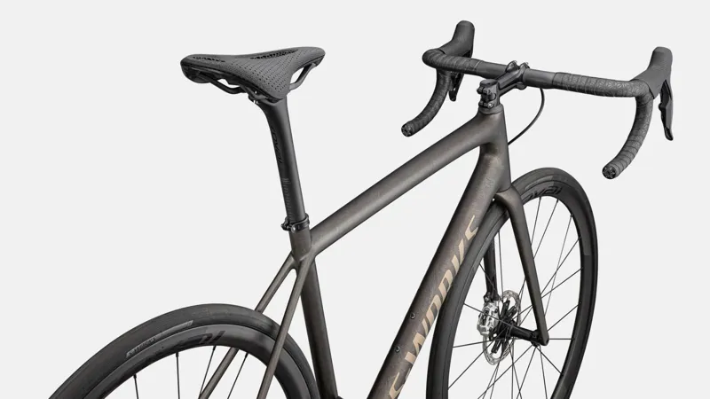 Specialized Aethos S-Works Red AXS Road Bike 2025 Satin Doppio/Gunmetal Dry Brushed/Gold Pearl-3