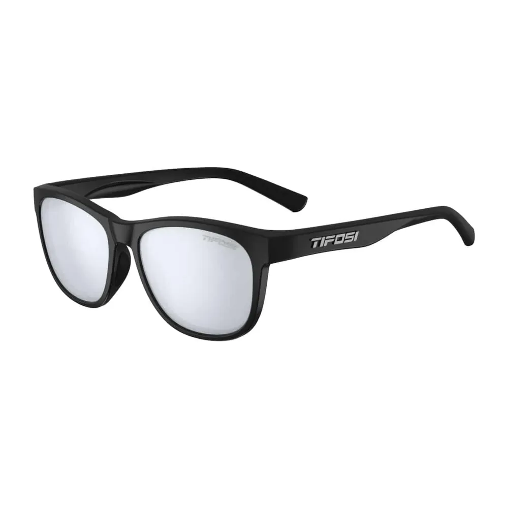 Image of Tifosi Swank Single Lens Sunglasses Satin Black/Smoke Bright Blue Lens