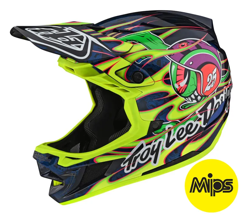 Troy Lee Designs D4 Composite Mips Full Face Helmet Eyeball Flo Yellow