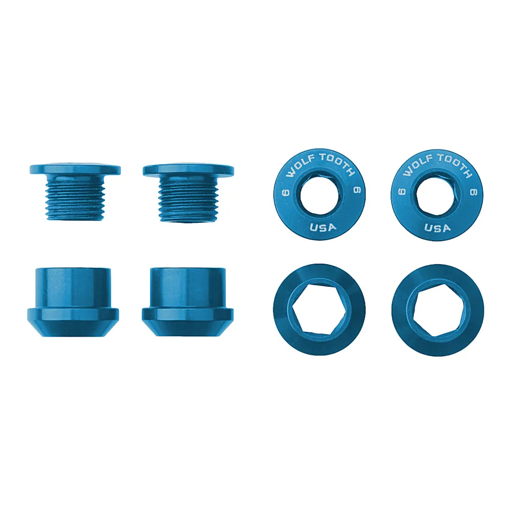 Image of Wolf Tooth Chainring Bolts For 1X Set of 4 Blue