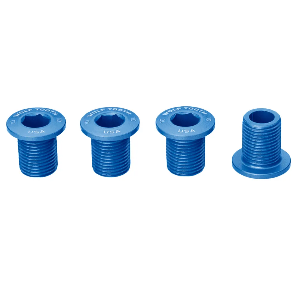 Image of Wolf Tooth Chainring Bolts x4 For M8 Threaded Chainring 10mm Blue